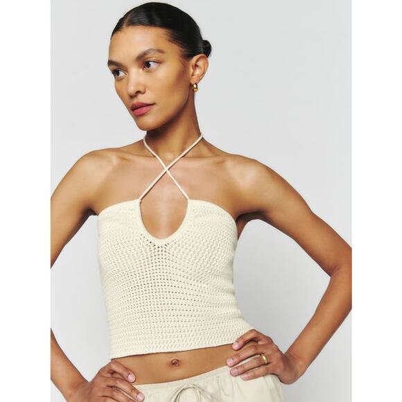Reformation Tops - Reformation Top Womens Extra Large Suzanne Cotton Knit Tank Halter Crochet Cream